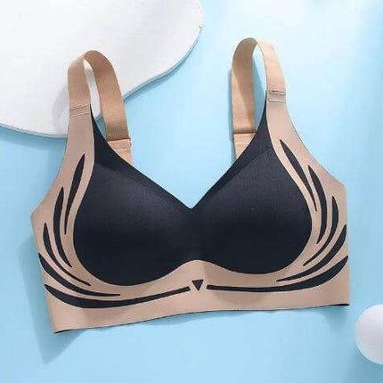 Light Support Running Sports Bra With Fixed Cups Size M L - black and beige nylon molded-cup bra for low-impact jogging and yoga