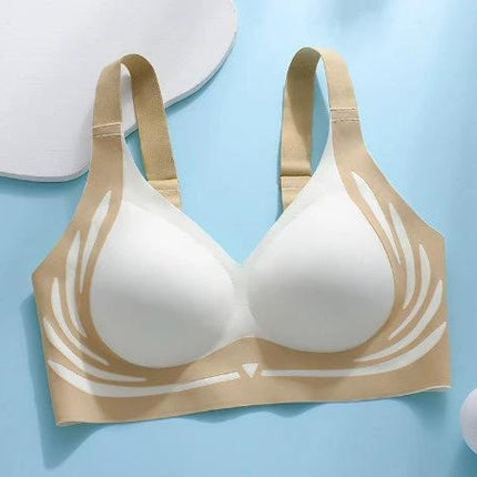 Light Support Running Sports Bra With Fixed Cups Size M L - nylon blend light-support molded cup bra in beige and white for jogging, yoga, and daily wear