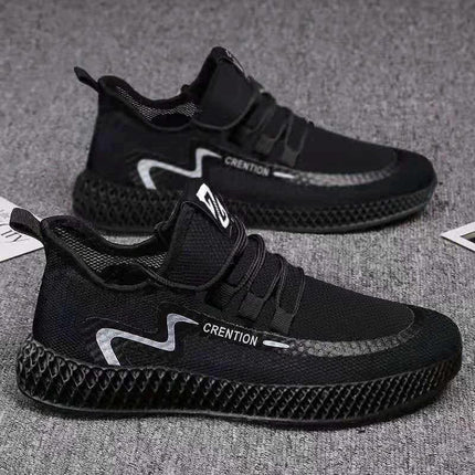 Lightweight Breathable Hiking Sneakers Lace-Up Black - black lace-up breathable hiking sneakers with mesh upper and cushioned collar for day hikes and commuting