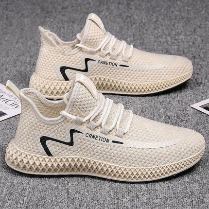 Lightweight Breathable Hiking Sneakers Lace-Up Black shown in cream mesh upper, lightweight lace-up trail sneaker with padded collar for day hikes and commuting