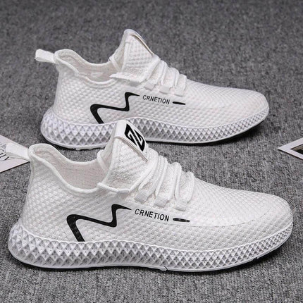 Lightweight Breathable Hiking Sneakers Lace-Up Black - white mesh lace-up trail sneakers with padded collar and breathable upper for day hikes