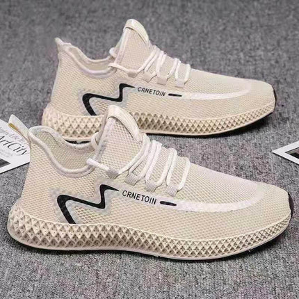 Lightweight Breathable Hiking Sneakers Lace-Up Black shown in beige mesh lace-up style with cushioned collar and ventilation for day hikes and commuting
