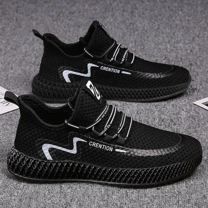 Lightweight Breathable Hiking Sneakers Lace-Up Black - breathable mesh lace-up trail sneakers with padded collar for day hikes and urban commuting