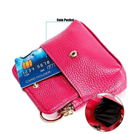 Litchi Texture Cowhide Small Wallet For Women Daily Use – pink litchi-texture cowhide dumpling-style wallet with coin pocket, card slots and zipper closure