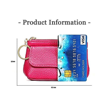 Litchi Texture Cowhide Small Wallet For Women Daily Use compact pink dumpling-style wallet with zipper, buckle, card slot and keyring (122x82mm)
