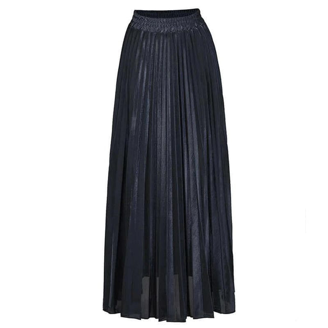 Pleated Skirt Long For Everyday Wear Women Wardrobe Staple navy long pleated maxi skirt with elastic waist, versatile office-to-casual staple
