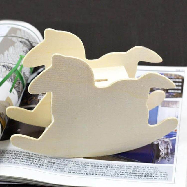 Lovely Child DIY Wooden Trojan Piggy Bank For Coins 14.8x11 cm solid wood horse-shaped coin bank for kids, shelf or wall decor