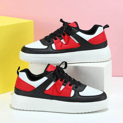 Low Top Platform Sneakers With Soft Rubber Sole For Everyday Wear - red black white low-top casual sneakers with mesh lining and lace-up closure