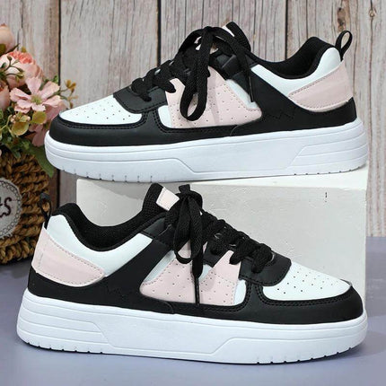 Low Top Platform Sneakers With Soft Rubber Sole For Everyday Wear - black white pink low-top sneakers with 3–5 cm platform, breathable mesh lining, lace-up