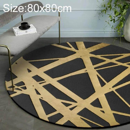 Luxury 3D Round Carpets Nordic Pattern For Living Rooms - black round rug with gold abstract Nordic lines, 80x80cm, non-slip reinforced edging for living room