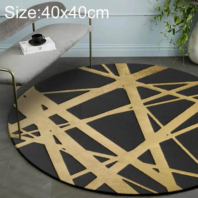 Luxury 3D Round Carpets Nordic Pattern For Living Rooms - black round rug with gold abstract lines, non-slip, reinforced edging, 40x40cm styling