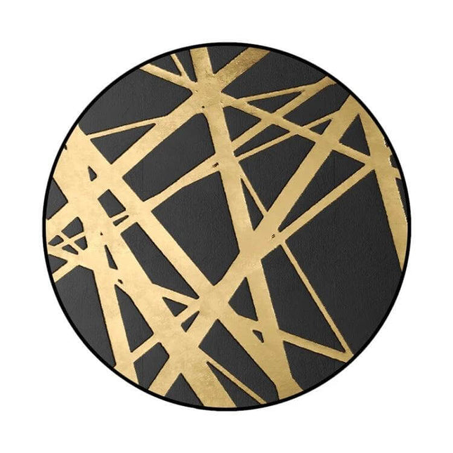 Luxury 3D Round Carpets Nordic Pattern For Living Rooms - black round rug with gold geometric Nordic lines, non-slip reinforced edging, modern living room accent