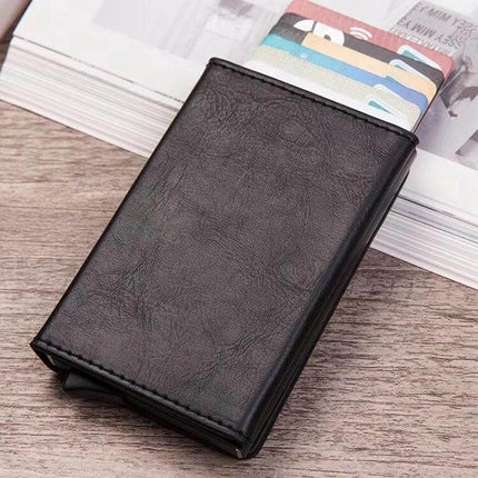 Magnetic RFID Card Wallet With Aluminum Card Holder slim black PU leather card case holding multiple cards and coins, compact travel and daily use