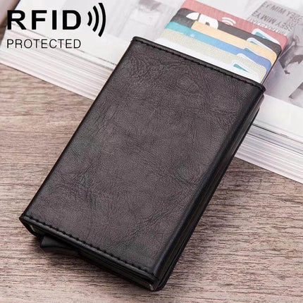 Magnetic RFID Card Wallet With Aluminum Card Holder slim black PU leather card wallet holding multiple cards and coins, RFID protected