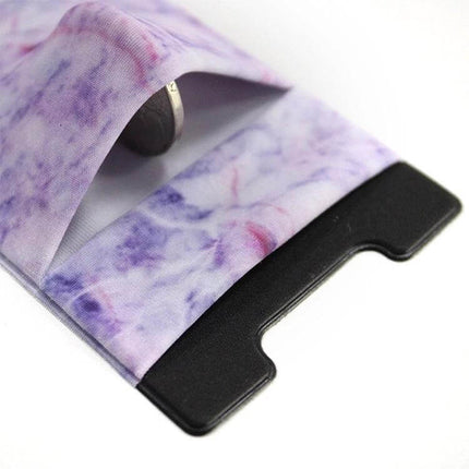 Marble Pattern Phone Back Card Holder Clip Sticky Adhesive slim purple marble card pocket with coin and black clip for phones and cases