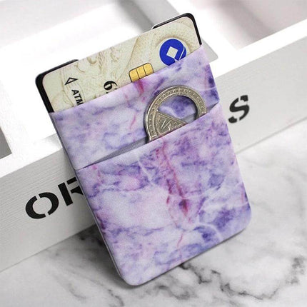 Marble Pattern Phone Back Card Holder Clip Sticky Adhesive slim purple marble card holder with adhesive storing cards and coins