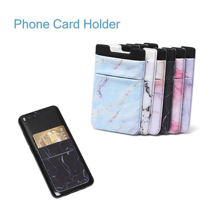 Marble Pattern Phone Back Card Holder Clip Sticky Adhesive slim marble card holder in white black red blue purple pink with sticky adhesive