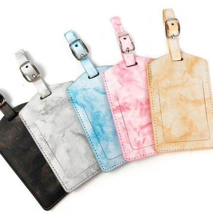 Marbled PU Leather Luggage Tag for Easy Travel Identification - multicolor marble-pattern PU leather luggage tags with buckle straps