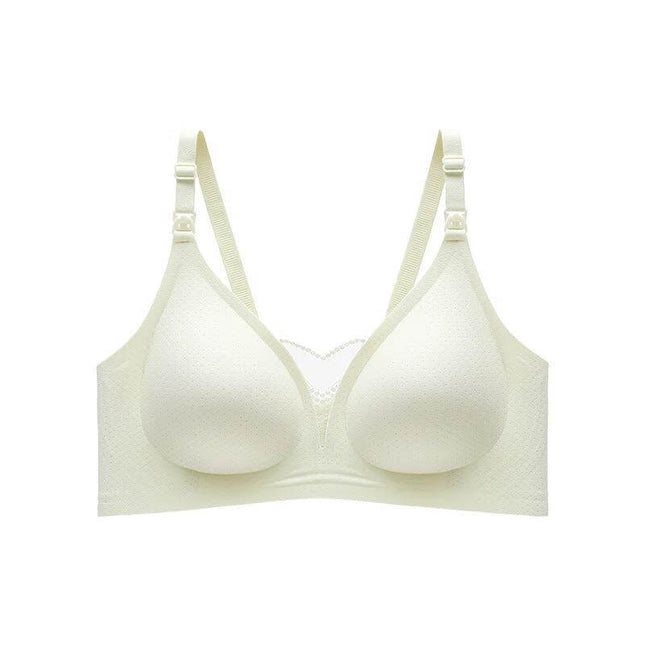 Maternity Wireless Lace Seamless Bra Cream Yellow For Everyday Comfort - wireless seamless maternity bra with delicate lace trim for daily wear