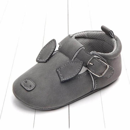 Matte Leather Cartoon Baby Shoes Non Slip Soft Sole Sizes 10-12cm gray nubuck leather first-walker with velcro strap and non-slip soft sole
