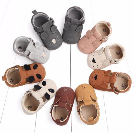Matte Leather Cartoon Baby Shoes Non Slip Soft Sole Sizes 10-12cm - nubuck matte finish, velcro strap, soft non-slip sole for early walkers (assorted colors)