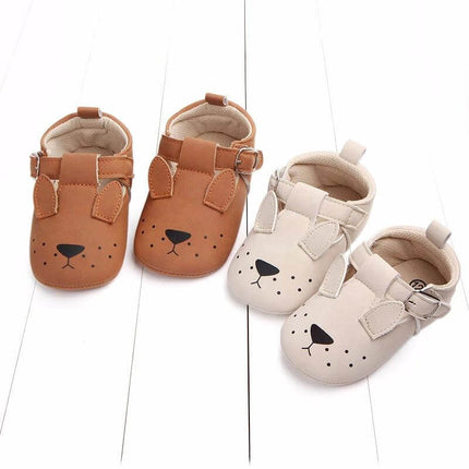 Matte Leather Cartoon Baby Shoes Non Slip Soft Sole Sizes 10-12cm - nubuck matte first-walker shoes with velcro strap and textured soft non-slip outsole