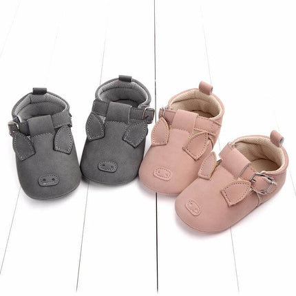 Matte Leather Cartoon Baby Shoes Non Slip Soft Sole Sizes 10-12cm - pink and gray nubuck first-walker shoes with velcro strap and non-slip soft sole