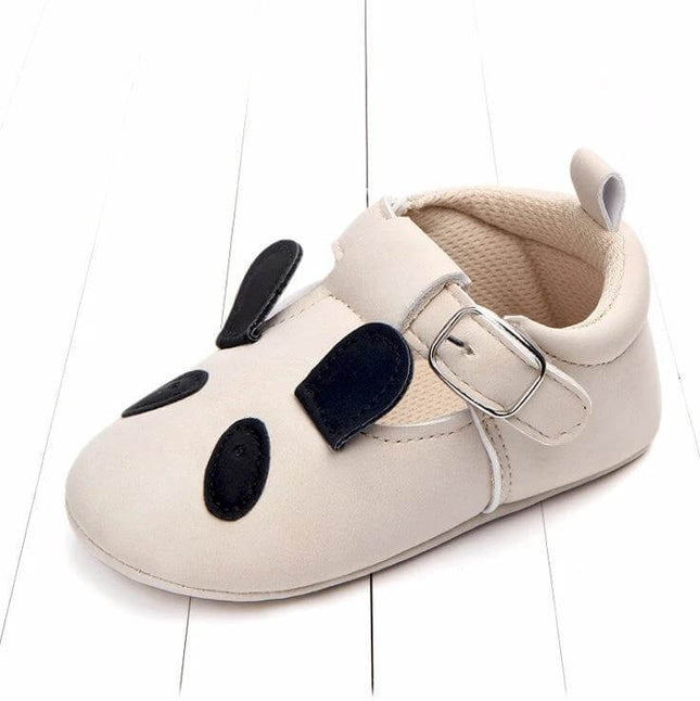 Matte Leather Cartoon Baby Shoes Non Slip Soft Sole Sizes 10-12cm beige nubuck first-walker with velcro strap and non-slip soft sole