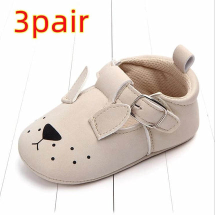 Matte Leather Cartoon Baby Shoes Non Slip Soft Sole Sizes 10-12cm - beige nubuck first-walker with velcro strap, soft non-slip sole, cartoon dog face
