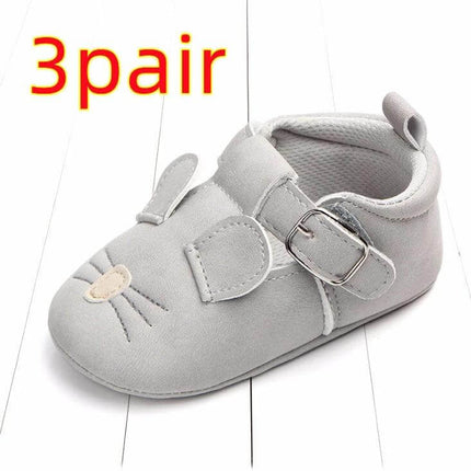 Matte Leather Cartoon Baby Shoes Non Slip Soft Sole Sizes 10-12cm - grey nubuck first walker with velcro strap and stitched cartoon ears