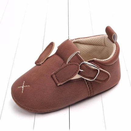 Matte Leather Cartoon Baby Shoes Non Slip Soft Sole Sizes 10-12cm brown nubuck first-walker with velcro strap and soft textured outsole