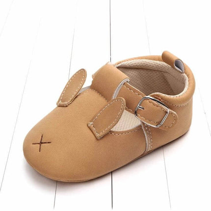 Matte Leather Cartoon Baby Shoes Non Slip Soft Sole Sizes 10-12cm — tan nubuck first-walker with velcro strap and non-slip soft sole