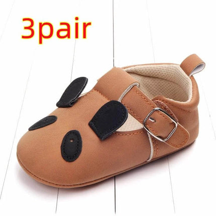 Matte Leather Cartoon Baby Shoes Non Slip Soft Sole Sizes 10-12cm - tan nubuck baby first-walker with velcro strap and non-slip soft sole