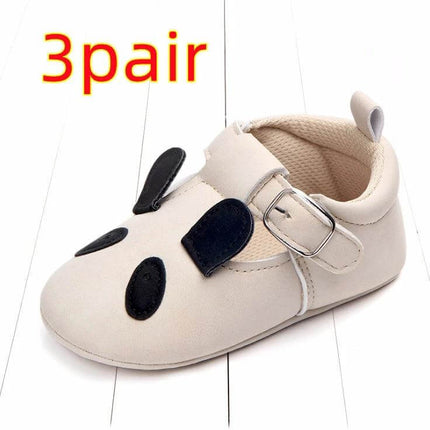Matte Leather Cartoon Baby Shoes Non Slip Soft Sole Sizes 10-12cm - beige nubuck first-walker with velcro strap and non-slip soft sole