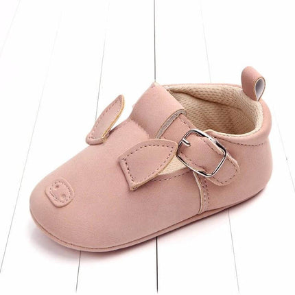 Matte Leather Cartoon Baby Shoes Non Slip Soft Sole Sizes 10-12cm pink nubuck leather baby first-walker with velcro strap and soft textured outsole