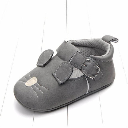 Matte Leather Cartoon Baby Shoes Non Slip Soft Sole Sizes 10-12cm grey nubuck leather first-walker with velcro strap and non-slip soft sole