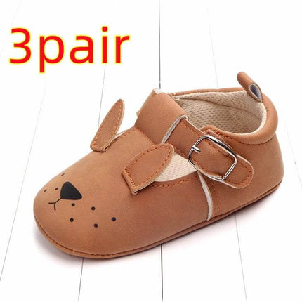 Matte Leather Cartoon Baby Shoes Non Slip Soft Sole Sizes 10-12cm - matte nubuck first-walker with velcro strap and non-slip soft sole
