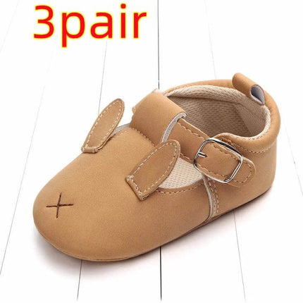 Matte Leather Cartoon Baby Shoes Non Slip Soft Sole Sizes 10-12cm - tan nubuck first-walker with velcro strap and stitched detail, soft non-slip sole