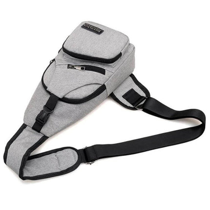 MeiJieLuo Simple Men Chest Bag For Everyday Lightweight Carry grey Oxford fabric compact sling with USB port and adjustable strap