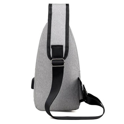 MeiJieLuo Simple Men Chest Bag For Everyday Lightweight Carry gray single-strap sling bag with USB port and adjustable black strap