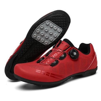 Breathable Cycling Shoes For Men Everyday Road Riding - red ventilated lightweight road cycling shoes with elastic band closure and nylon outsole