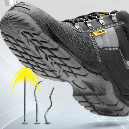 Safety Work Shoes With Steel Toe Cap For Daily Work showing puncture-resistant polyurethane sole and two-layer cowhide upper