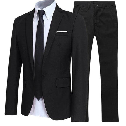 Men's 3-Piece Suit for Wedding and Business Events - black jacket, pants and white shirt coordinated formal set