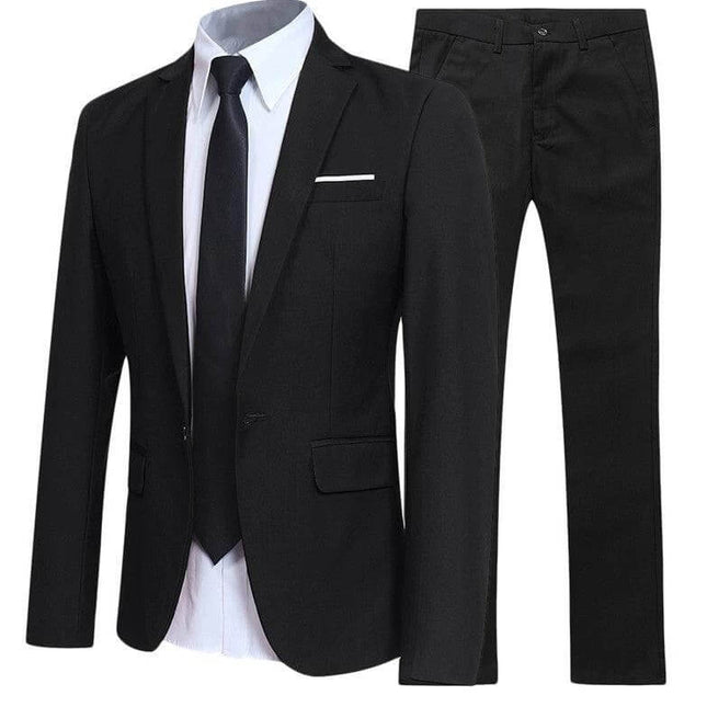 Men's 3-Piece Suit for Wedding and Business Events - black jacket, pants and white shirt coordinated formal set