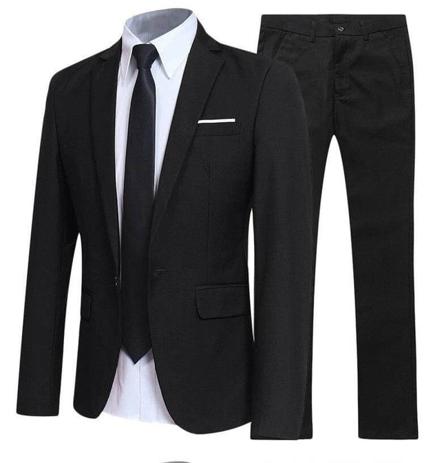 Men's 3-Piece Suit for Wedding and Business Events - black jacket, pants and white shirt coordinated formal set