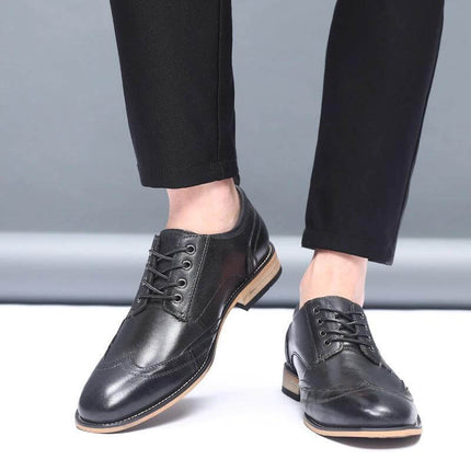 Men's Leather Lace Up Dress Shoes For Office And Formal Wear Black, cowhide leather toe cap with cushioned insole for long wear