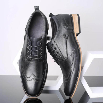 Men's Leather Lace Up Dress Shoes For Office And Formal Wear Black - black cowhide leather oxford with cushioned insole and rubber sole for work and events