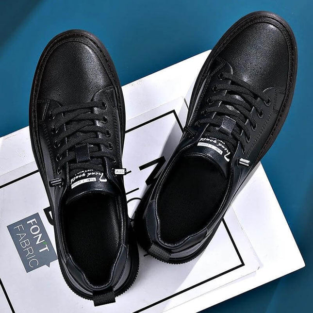 Men's White Leather Round Toe Casual Shoes Small Sizes 38 To 44 - black leather casual lace-up sneakers for office, travel, and weekend wear