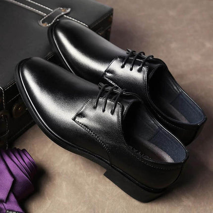 Men's Pointed Dress Shoes For Wedding And Business In Black - black microfiber pointed dress shoes for weddings, office, narrow toe, low wedge heel