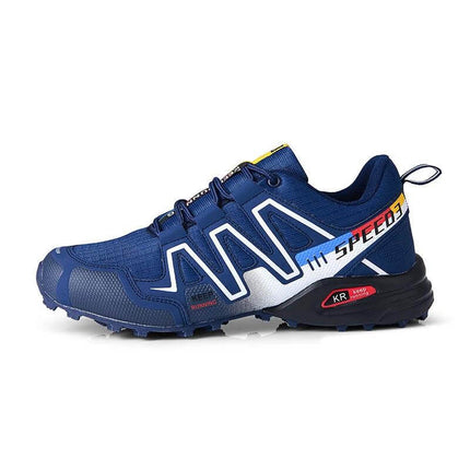 Mens Outdoor Sneakers Non Slip Casual All Season Shoes - blue low-cut non-slip trail sneaker with rugged outsole and casual design